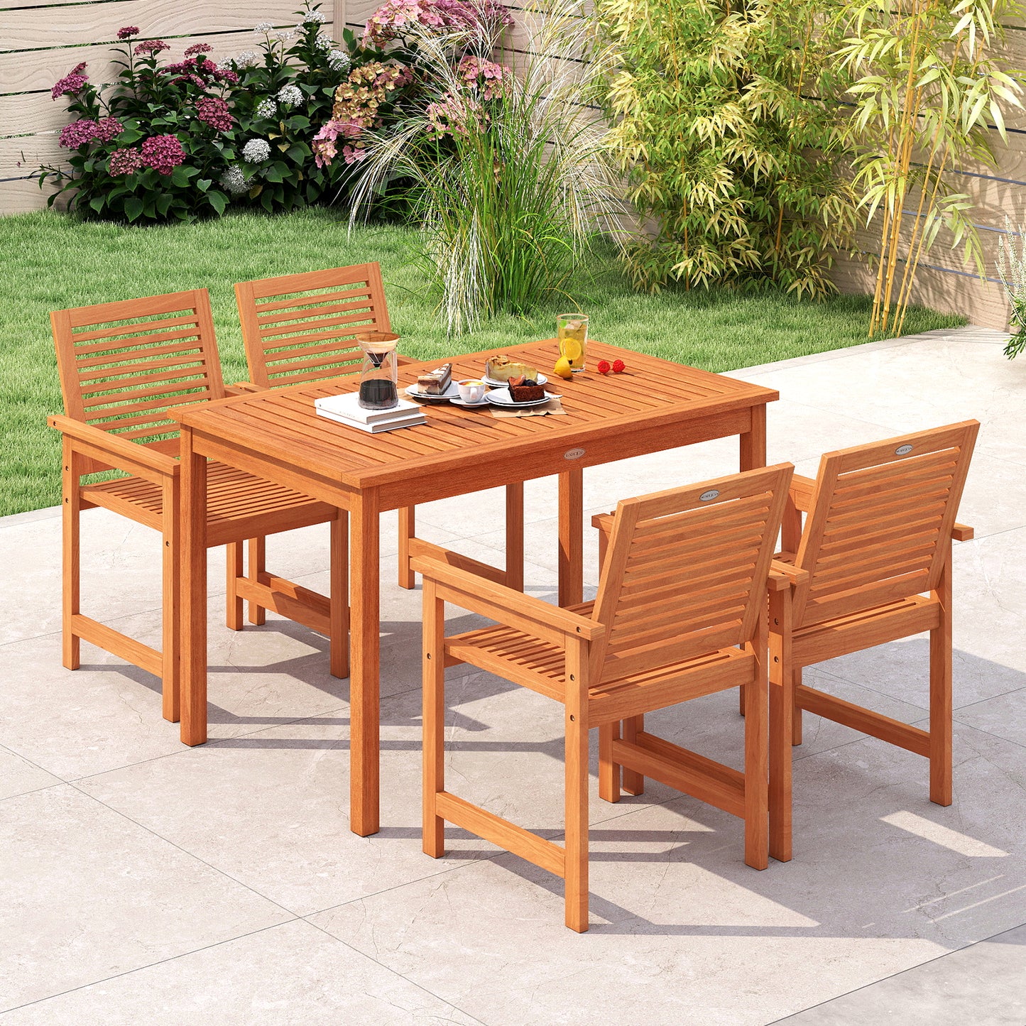 5 Pieces Patio Wood Dining Set Outdoor Rectangular Table and Chairs Patio Dining Sets at Gallery Canada