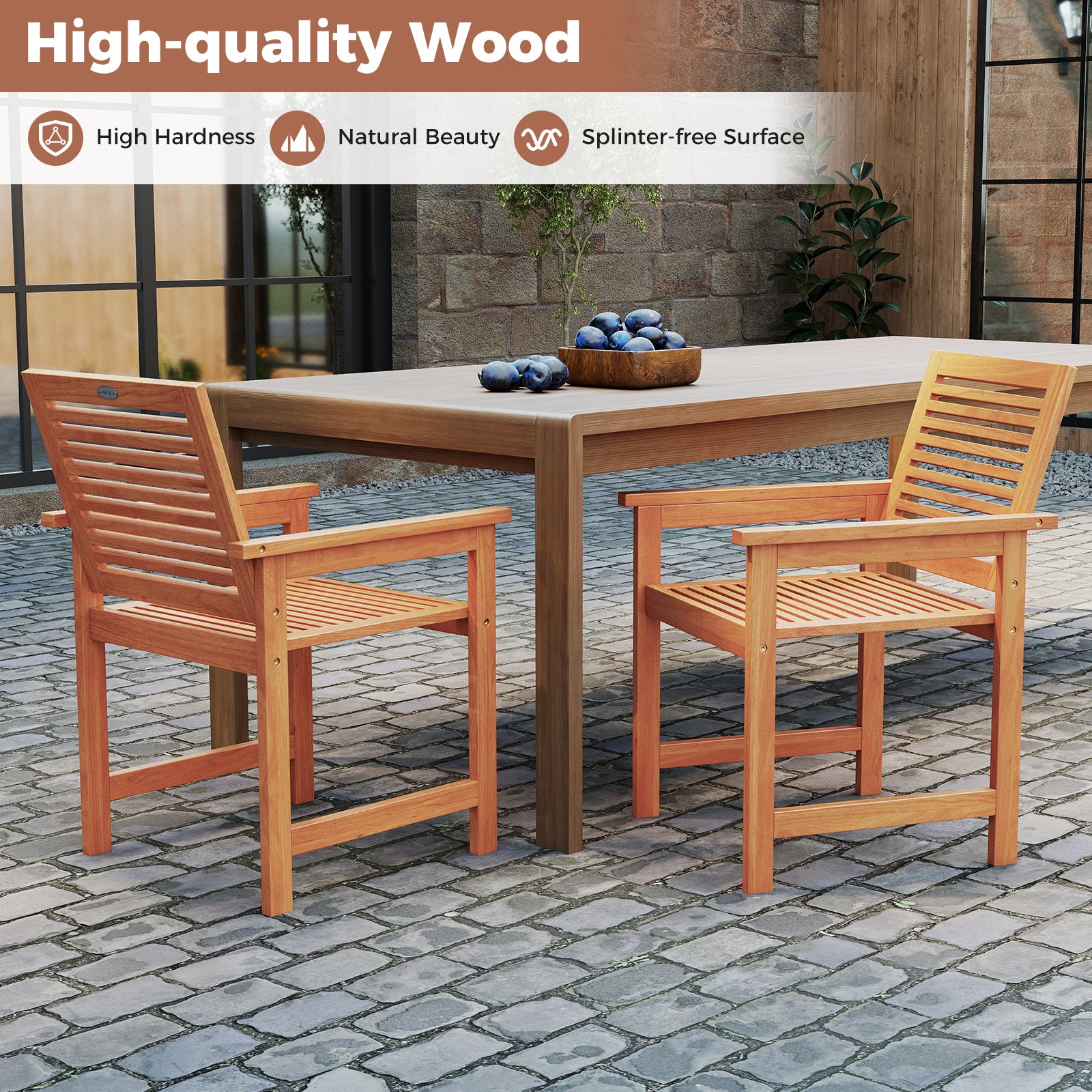 5 Pieces Patio Wood Dining Set Outdoor Rectangular Table and Chairs Patio Dining Sets at Gallery Canada