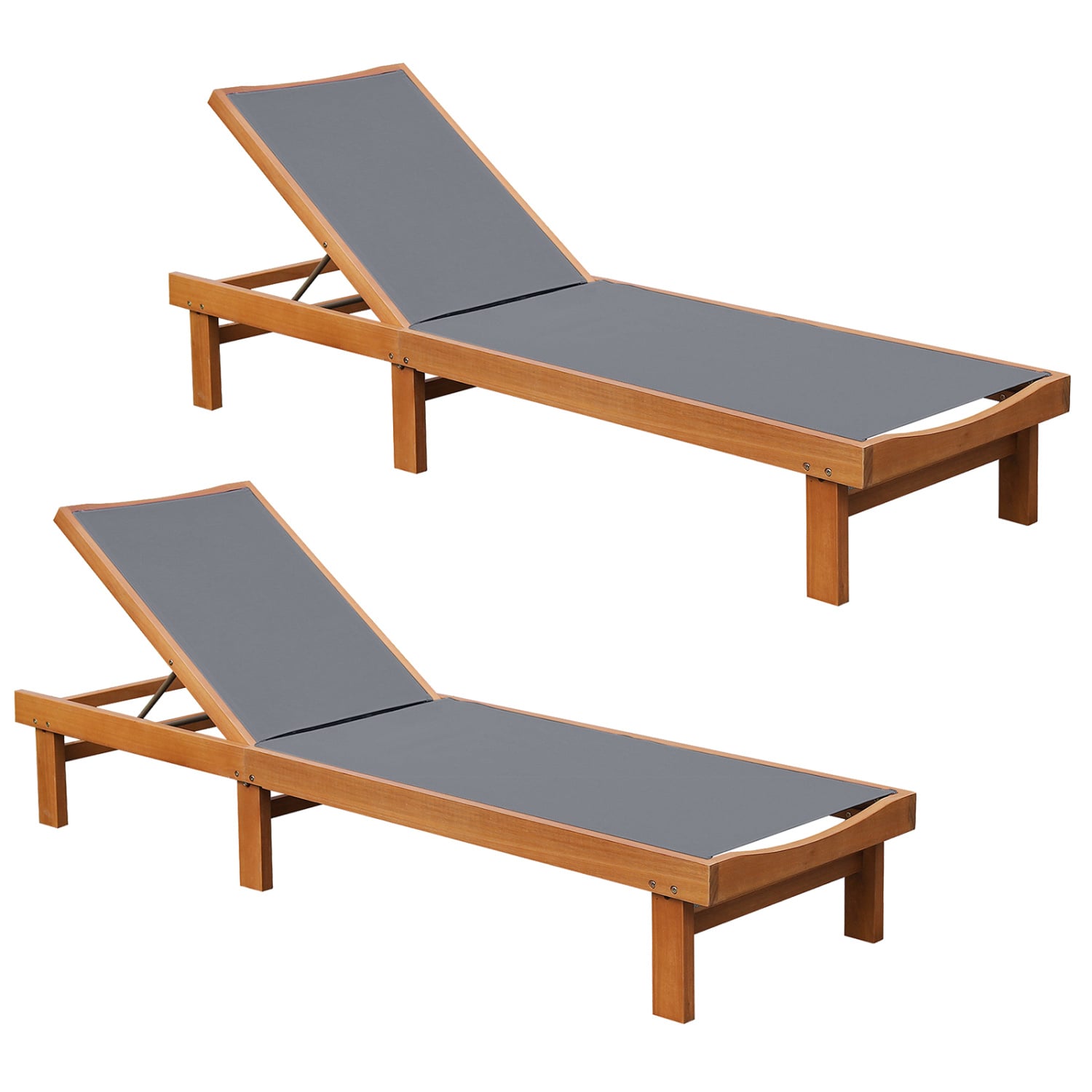 5-Postion Backrest Adjustable Outdoor Wood Chaise Lounge Chair-2, Gray Outdoor Chaise Lounges at Gallery Canada