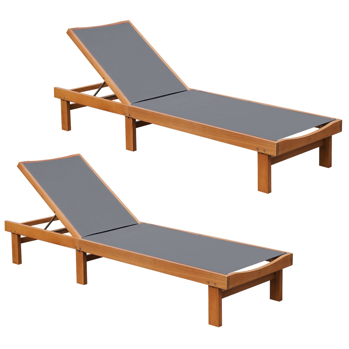 5-Postion Backrest Adjustable Outdoor Wood Chaise Lounge Chair-2, Gray Outdoor Chaise Lounges at Gallery Canada