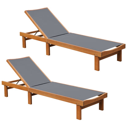 5-Postion Backrest Adjustable Outdoor Wood Chaise Lounge Chair-2, Gray Outdoor Chaise Lounges at Gallery Canada