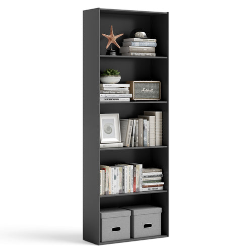 5-Shelf Storage Bookcase, Modern Display Cabinet, Black