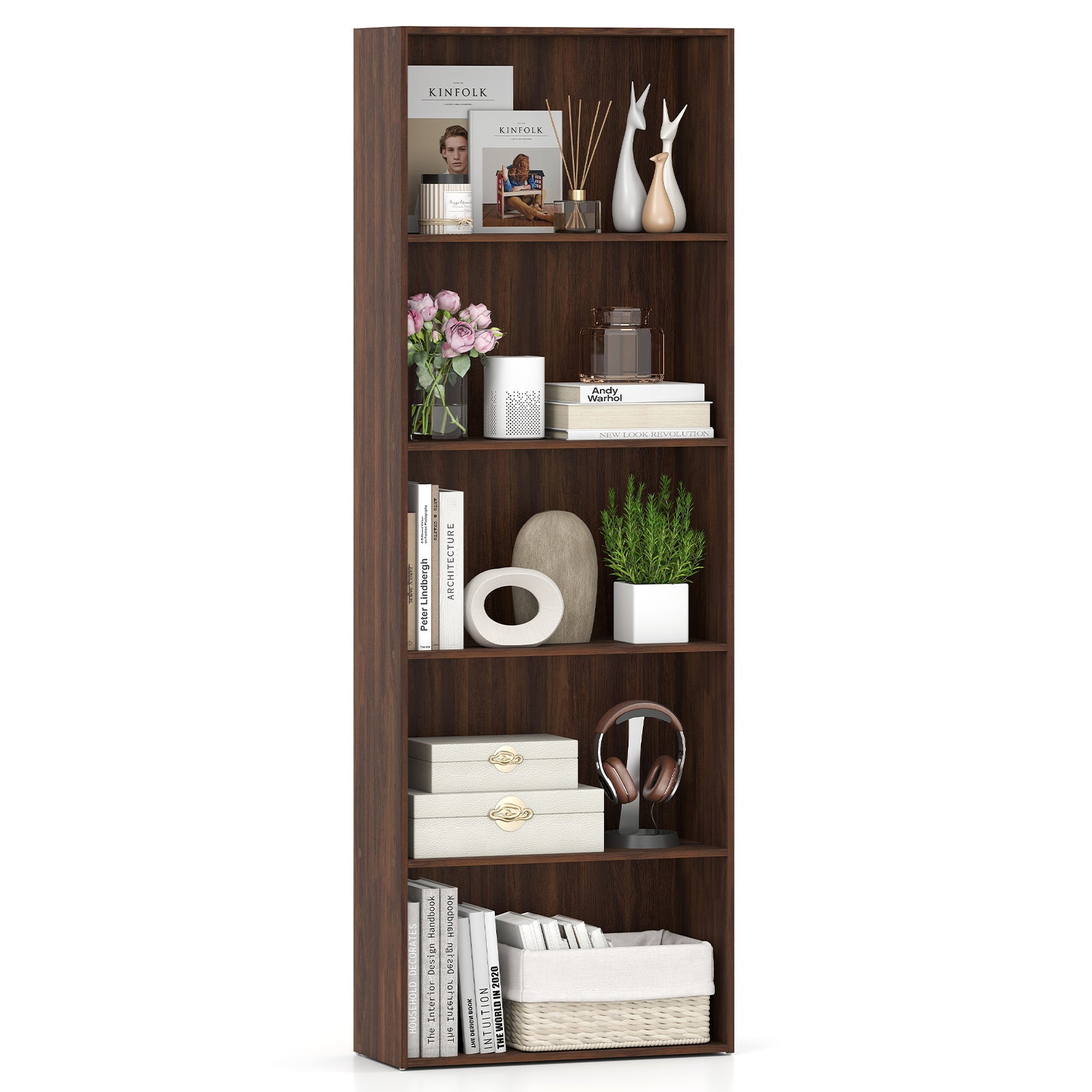 5-Shelf Storage Bookcase Modern Multi-Functional Display Cabinet Furniture, Walnut Bookcases at Gallery Canada