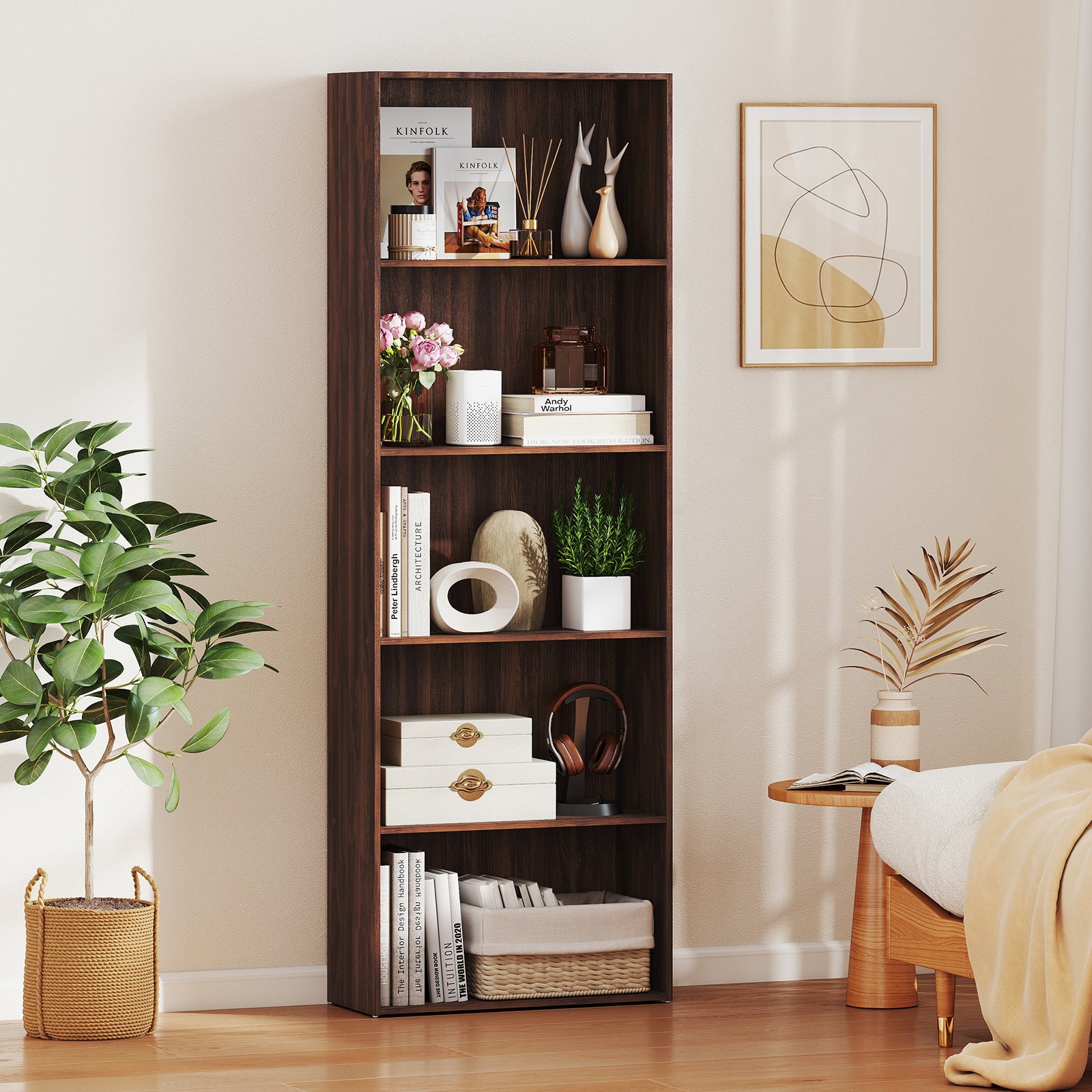 5-Shelf Storage Bookcase Modern Multi-Functional Display Cabinet Furniture, Walnut Bookcases at Gallery Canada