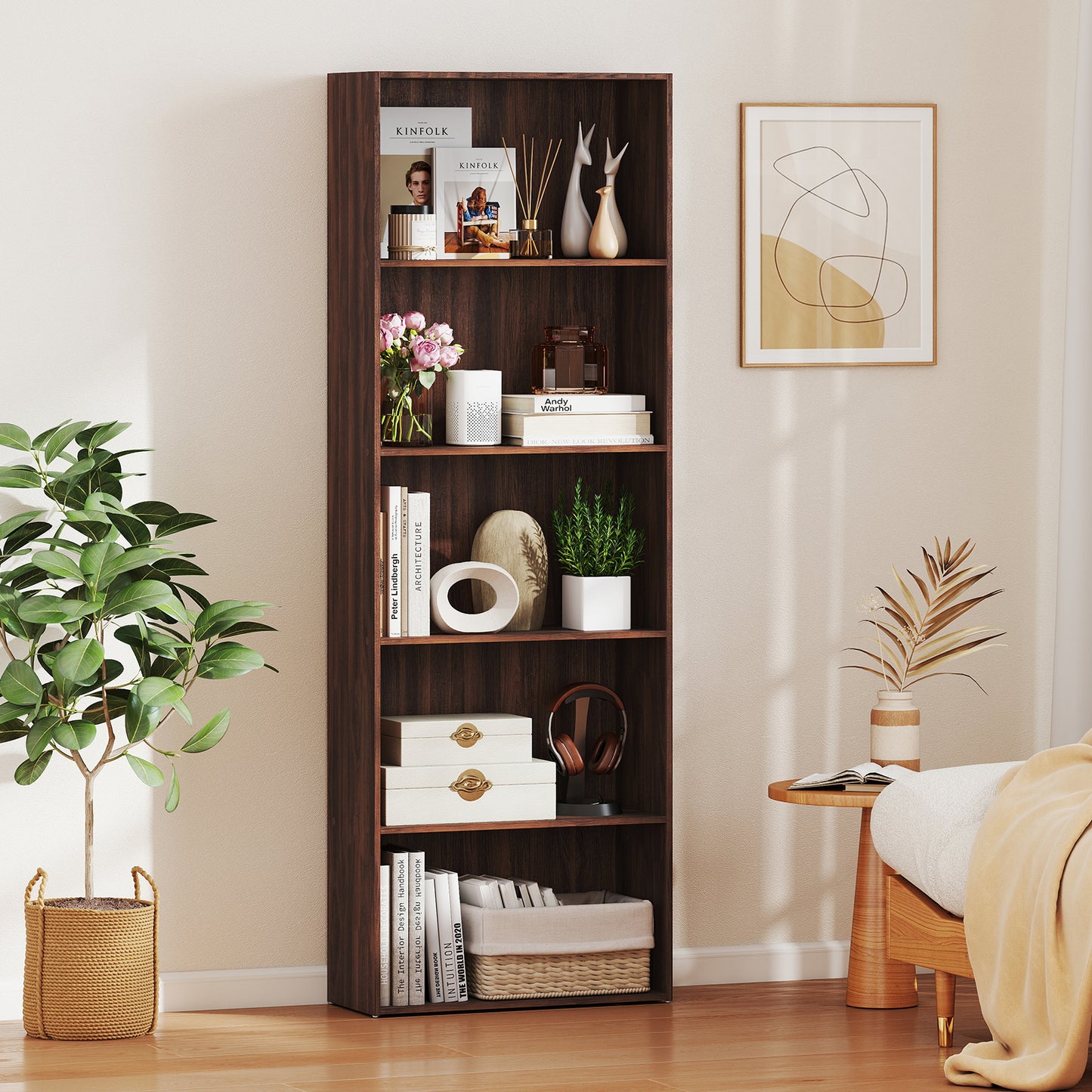 5-Shelf Storage Bookcase Modern Multi-Functional Display Cabinet Furniture, Walnut Bookcases at Gallery Canada