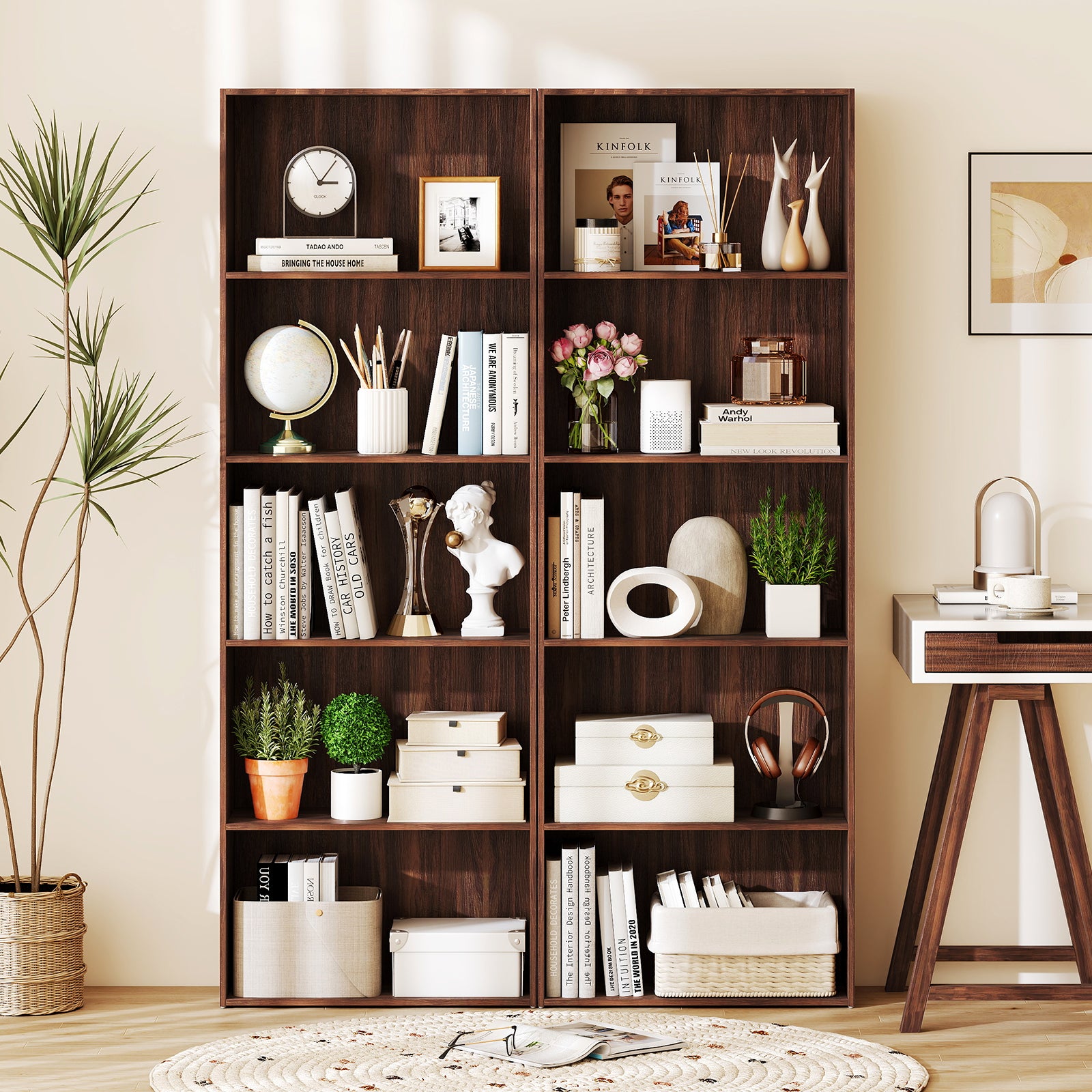 5-Shelf Storage Bookcase Modern Multi-Functional Display Cabinet Furniture, Walnut Bookcases at Gallery Canada