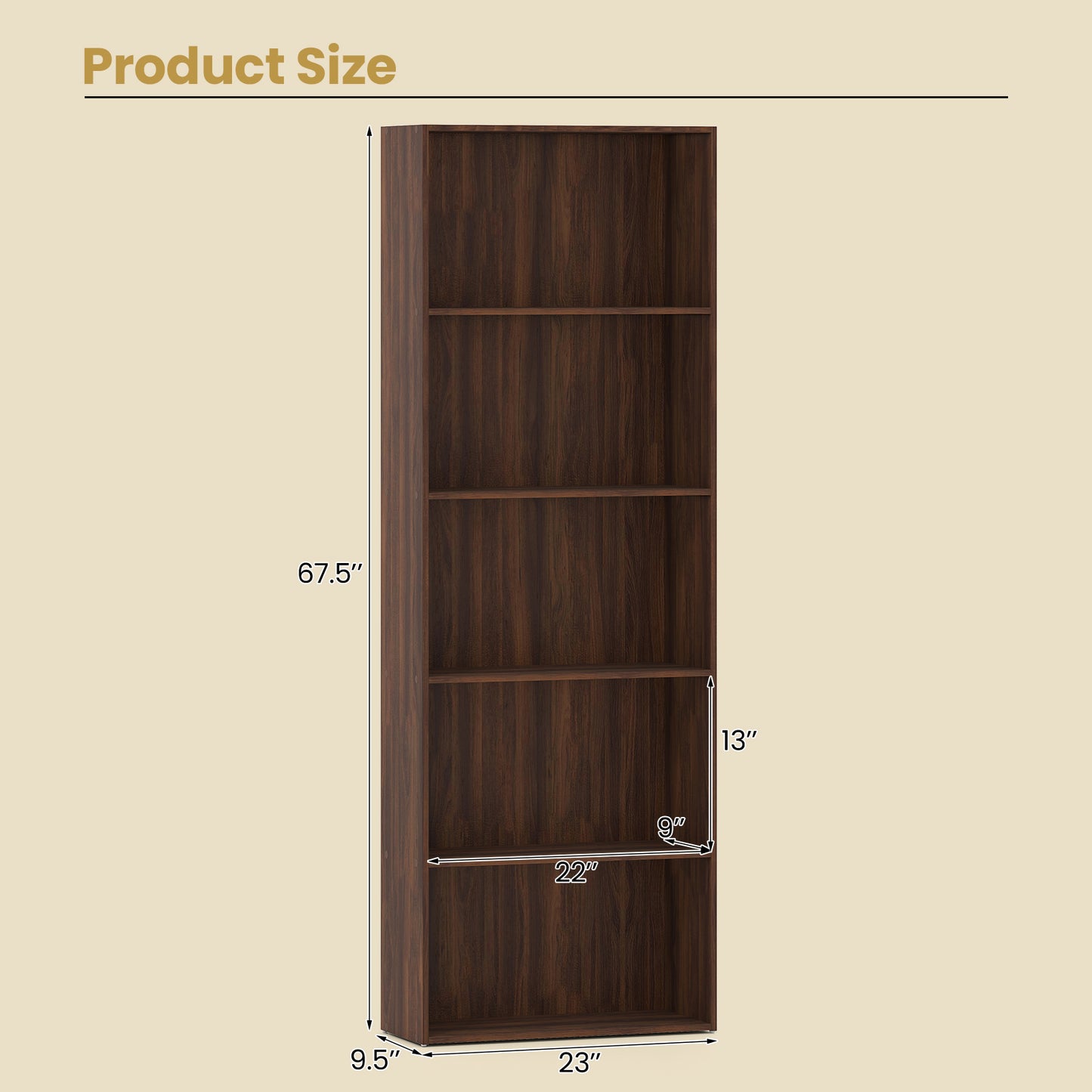 5-Shelf Storage Bookcase Modern Multi-Functional Display Cabinet Furniture, Walnut Bookcases at Gallery Canada