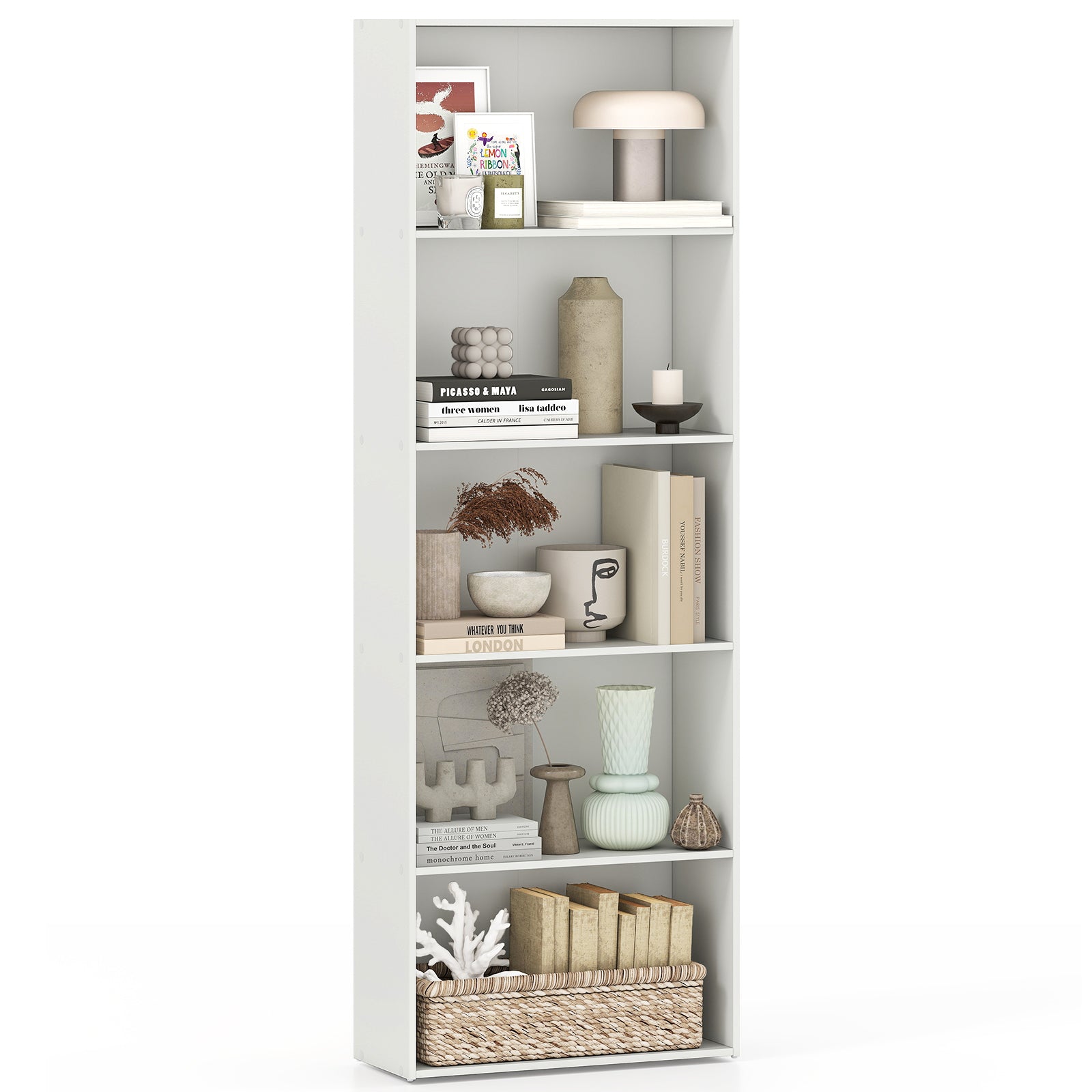 5-Shelf Storage Bookcase Modern Multi-Functional Display Cabinet, White Bookcases at Gallery Canada