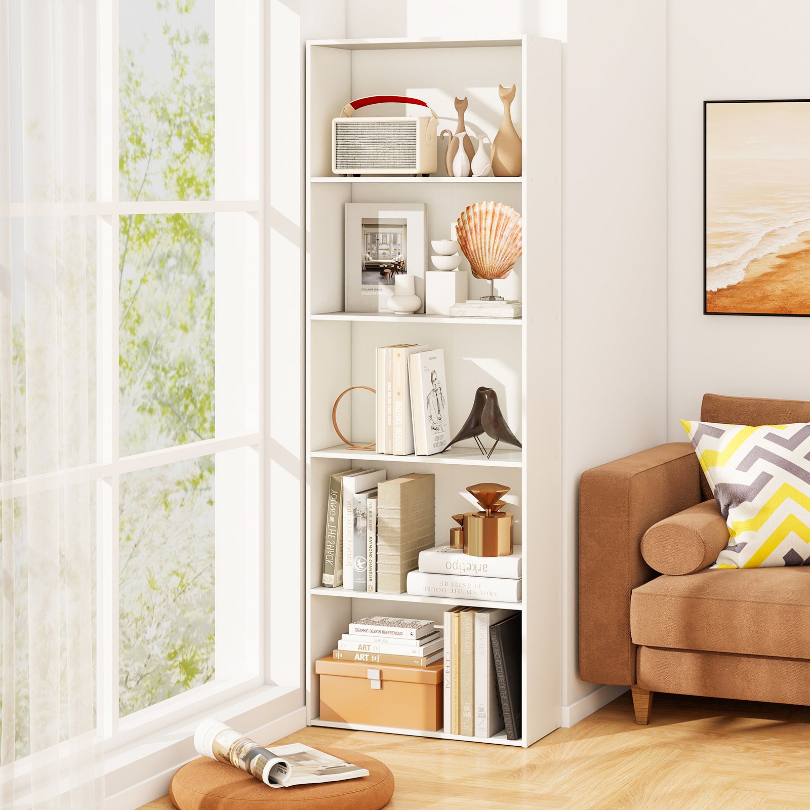 5-Shelf Storage Bookcase Modern Multi-Functional Display Cabinet, White Bookcases at Gallery Canada