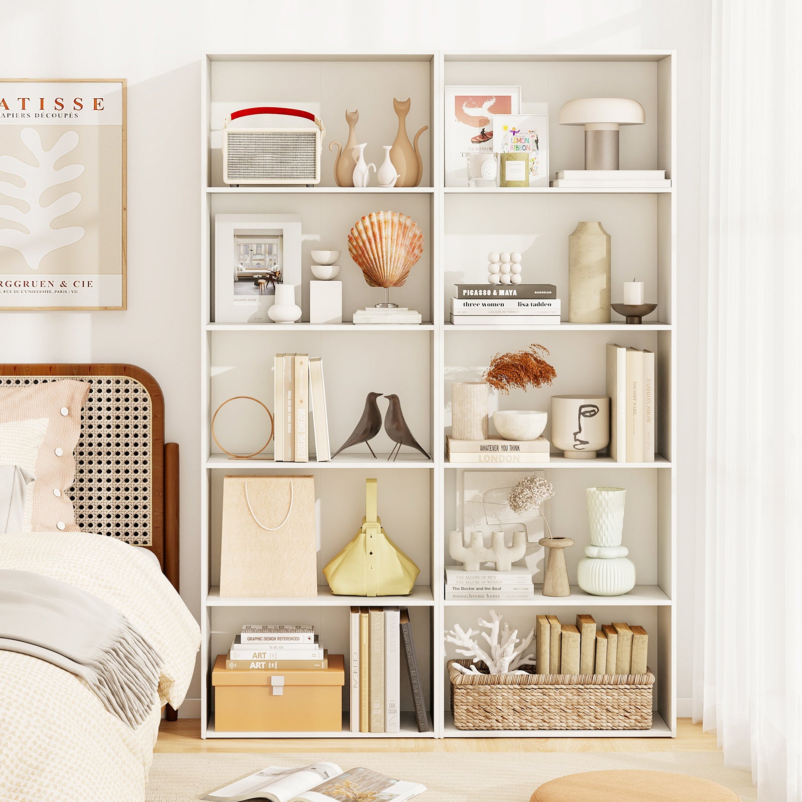 5-Shelf Storage Bookcase Modern Multi-Functional Display Cabinet, White Bookcases at Gallery Canada