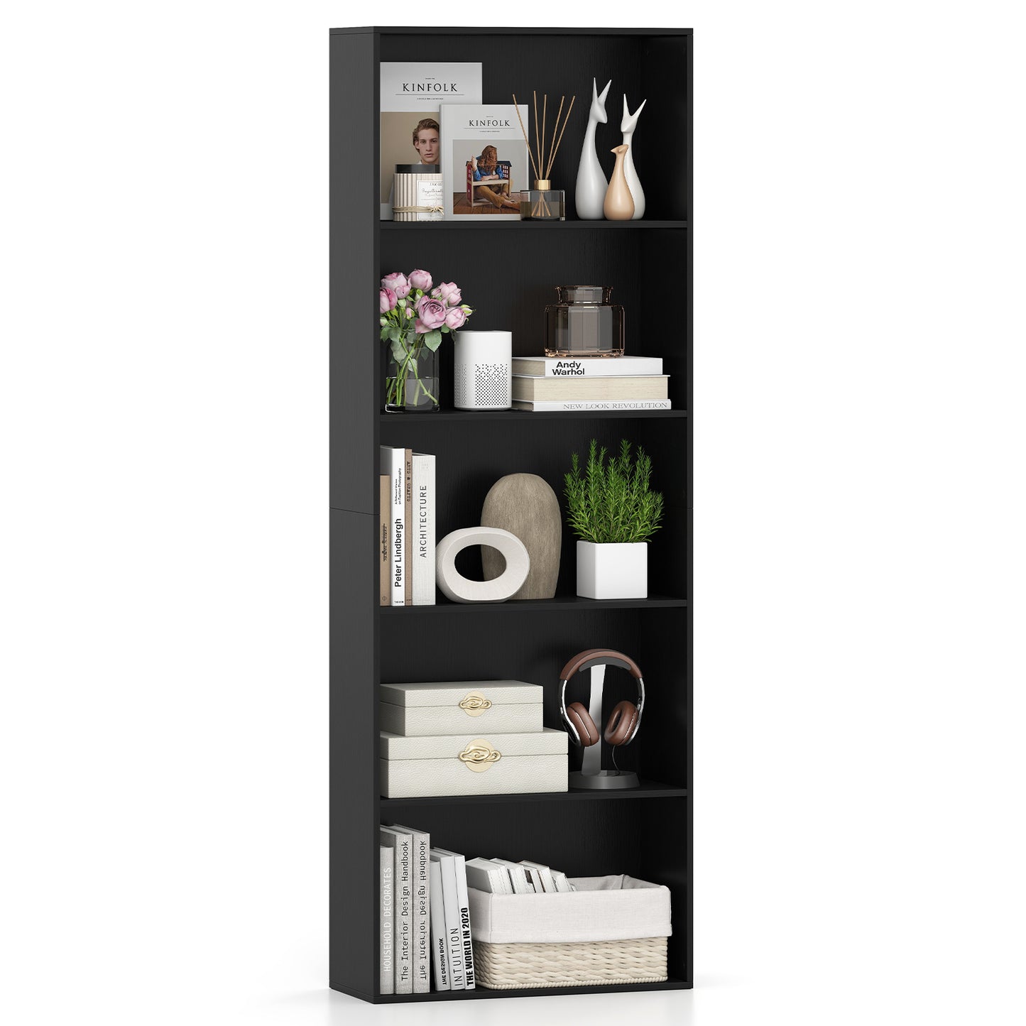 5-Shelf Storage Bookcase, Modern Display Cabinet, Black Bookcases at Gallery Canada