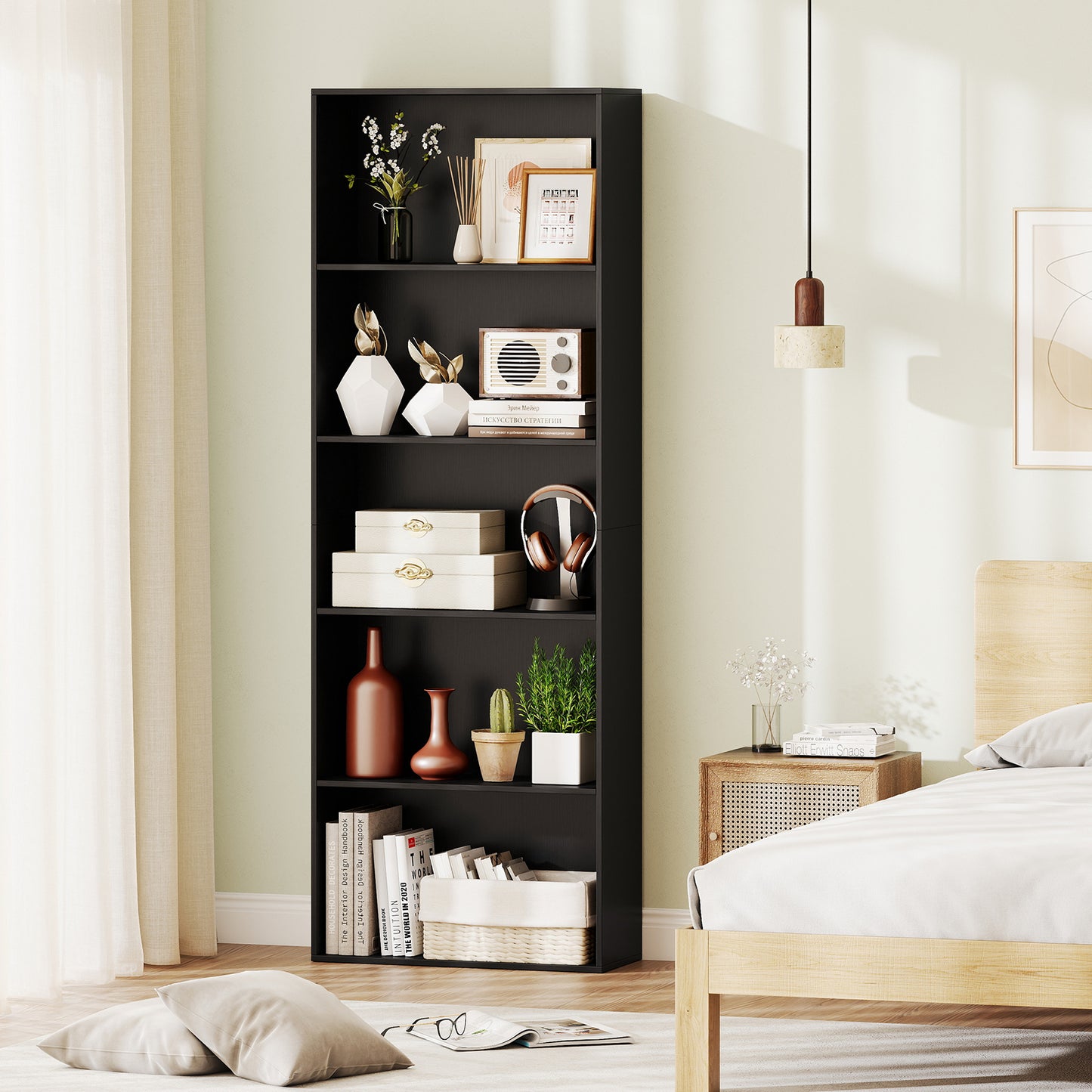 5-Shelf Storage Bookcase, Modern Display Cabinet, Black Bookcases at Gallery Canada
