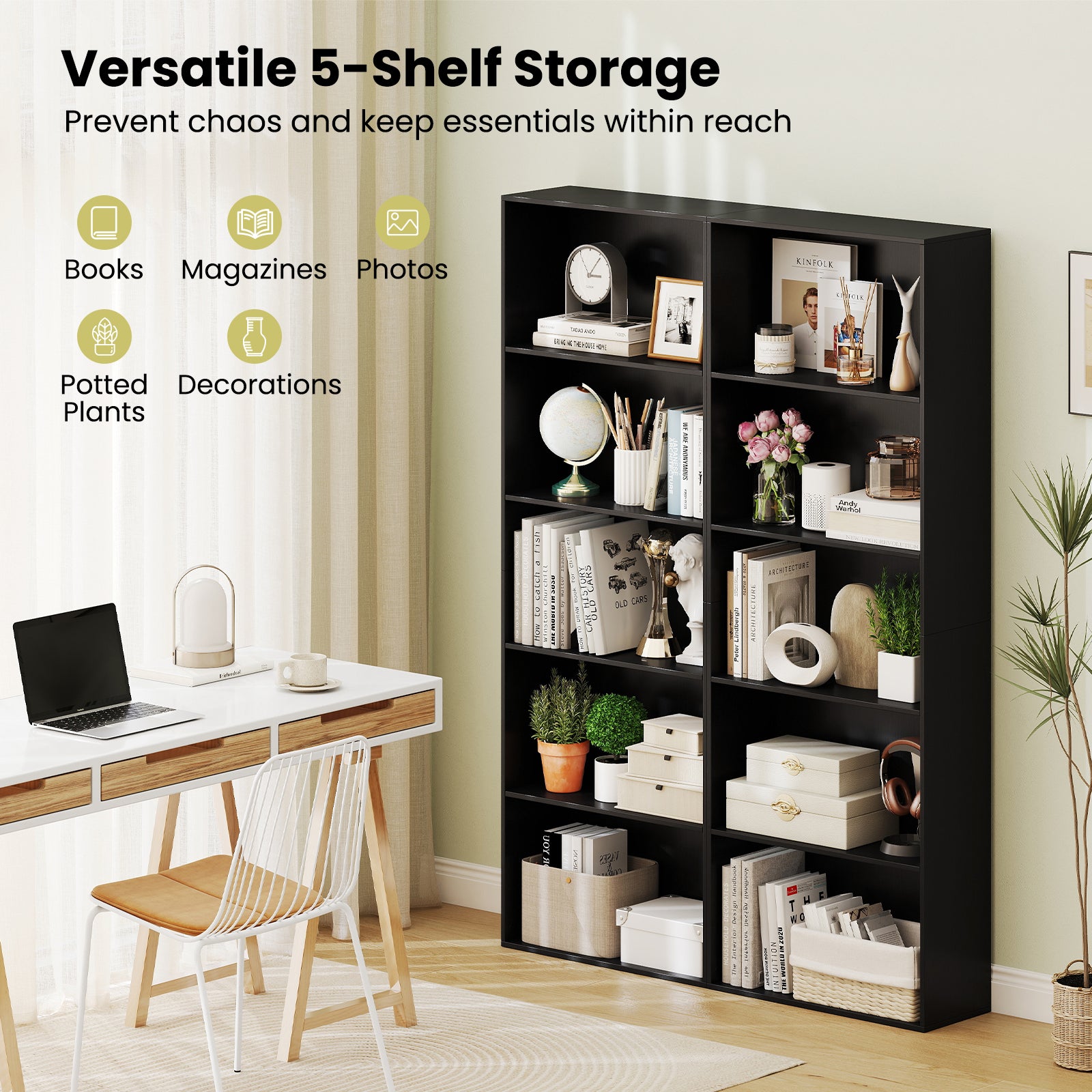 5-Shelf Storage Bookcase, Modern Display Cabinet, Black Bookcases at Gallery Canada