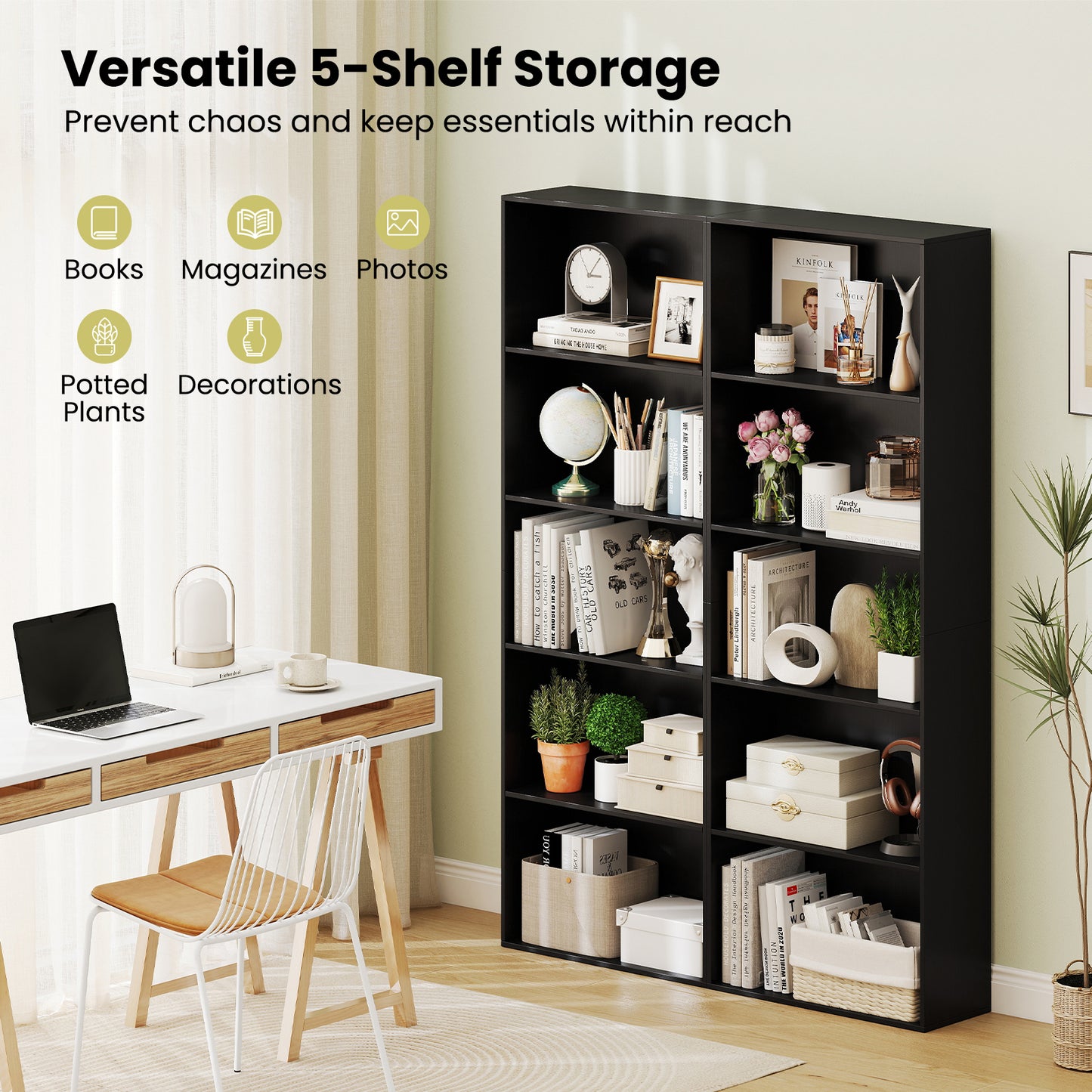 5-Shelf Storage Bookcase, Modern Display Cabinet, Black Bookcases at Gallery Canada