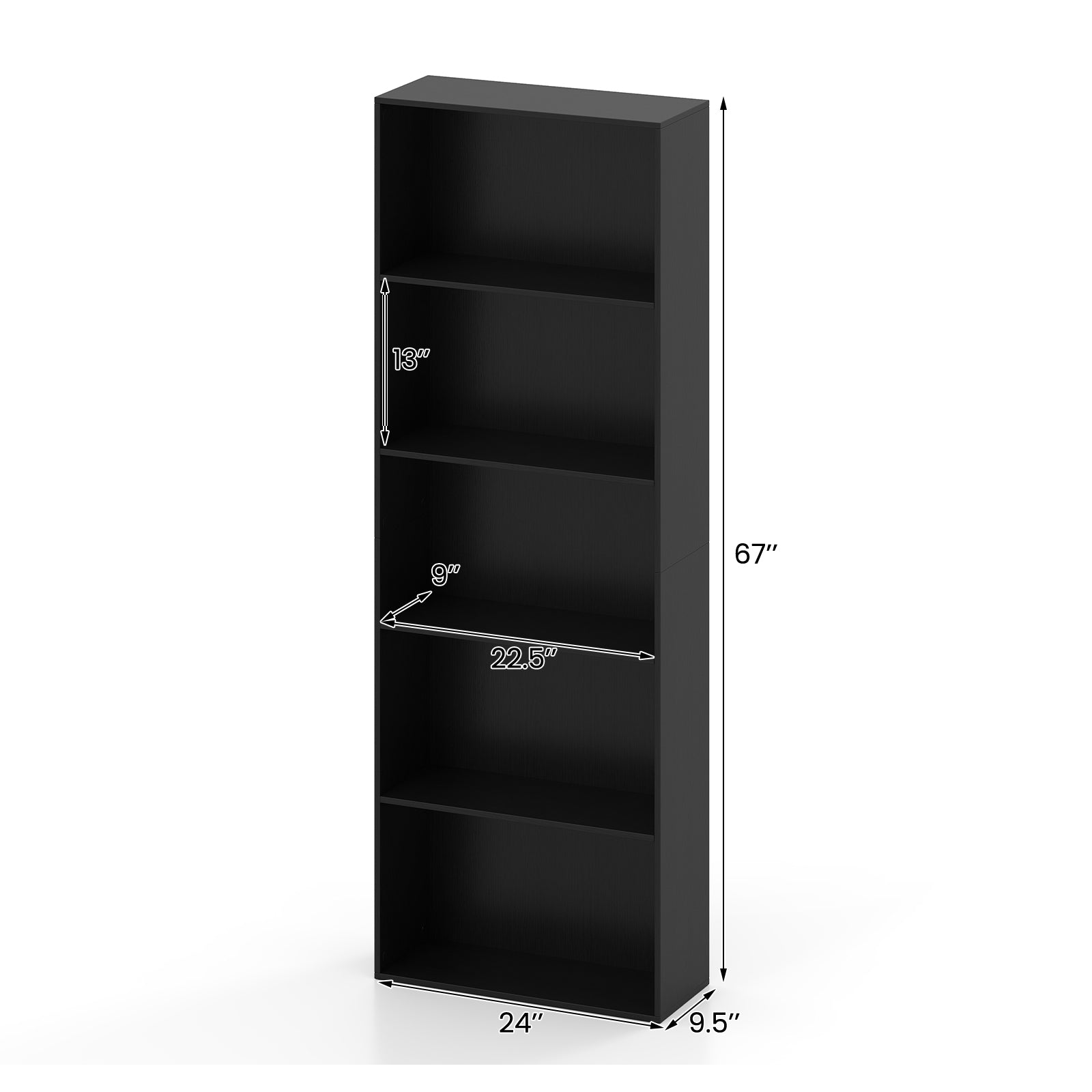 5-Shelf Storage Bookcase, Modern Display Cabinet, Black Bookcases at Gallery Canada