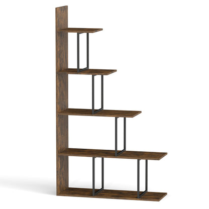5-Tier 62 Inch Tall Stepped Bookshelf, Rustic Brown