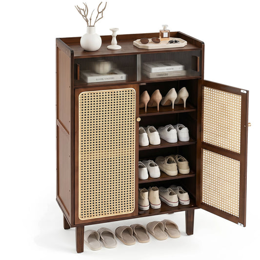 5-Tier Bamboo Shoe Cabinet, Woven Rattan Doors, Walnut Shoe Racks & Storage Benches Walnut at Gallery Canada