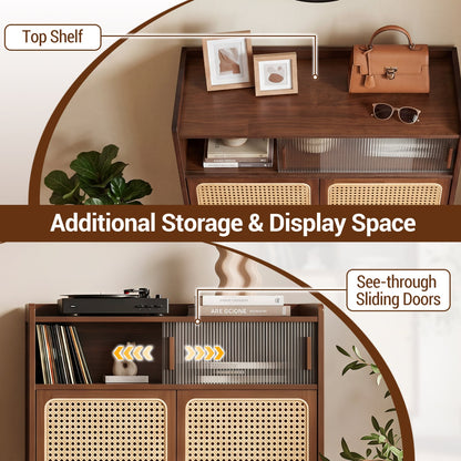 5-Tier Bamboo Shoe Cabinet, Woven Rattan Doors, Walnut