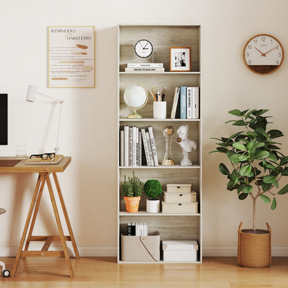 5-Tier Bookshelf, Freestanding, Light Gray