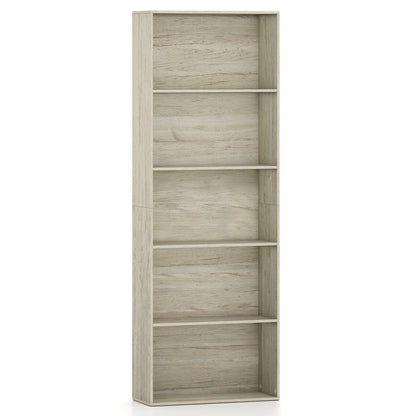 5-Tier Bookshelf, Freestanding, Light Gray