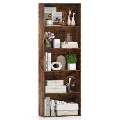 5-Tier Bookshelf Open Bookcase Freestanding Display Shelf Storage Organizer, Rustic Brown Bookcases at Gallery Canada