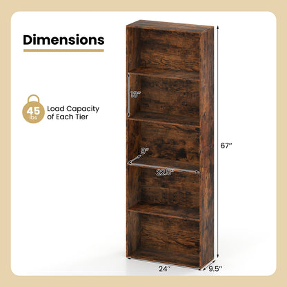 5-Tier Bookshelf Open Bookcase Freestanding Display Shelf Storage Organizer, Rustic Brown Bookcases at Gallery Canada