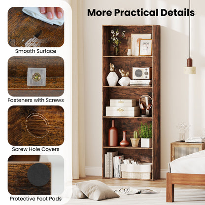 5-Tier Bookshelf Open Bookcase Freestanding Display Shelf Storage Organizer, Rustic Brown Bookcases at Gallery Canada