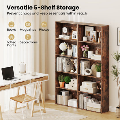5-Tier Bookshelf Open Bookcase Freestanding Display Shelf Storage Organizer, Rustic Brown Bookcases at Gallery Canada