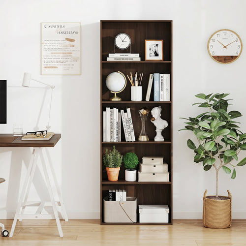 5-Tier Bookshelf Open Bookcase, Dark Walnut
