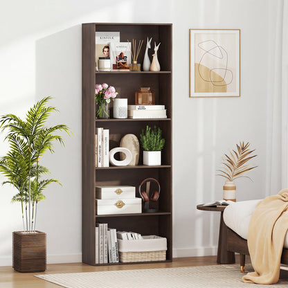 5-Tier Bookshelf Open Bookcase, Dark Walnut