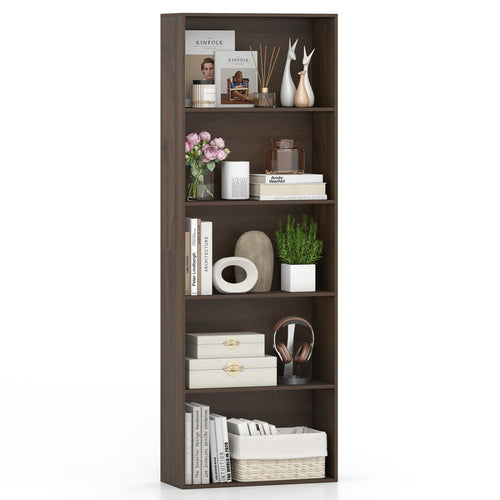 5-Tier Bookshelf Open Bookcase, Dark Walnut