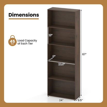 5-Tier Bookshelf Open Bookcase, Dark Walnut
