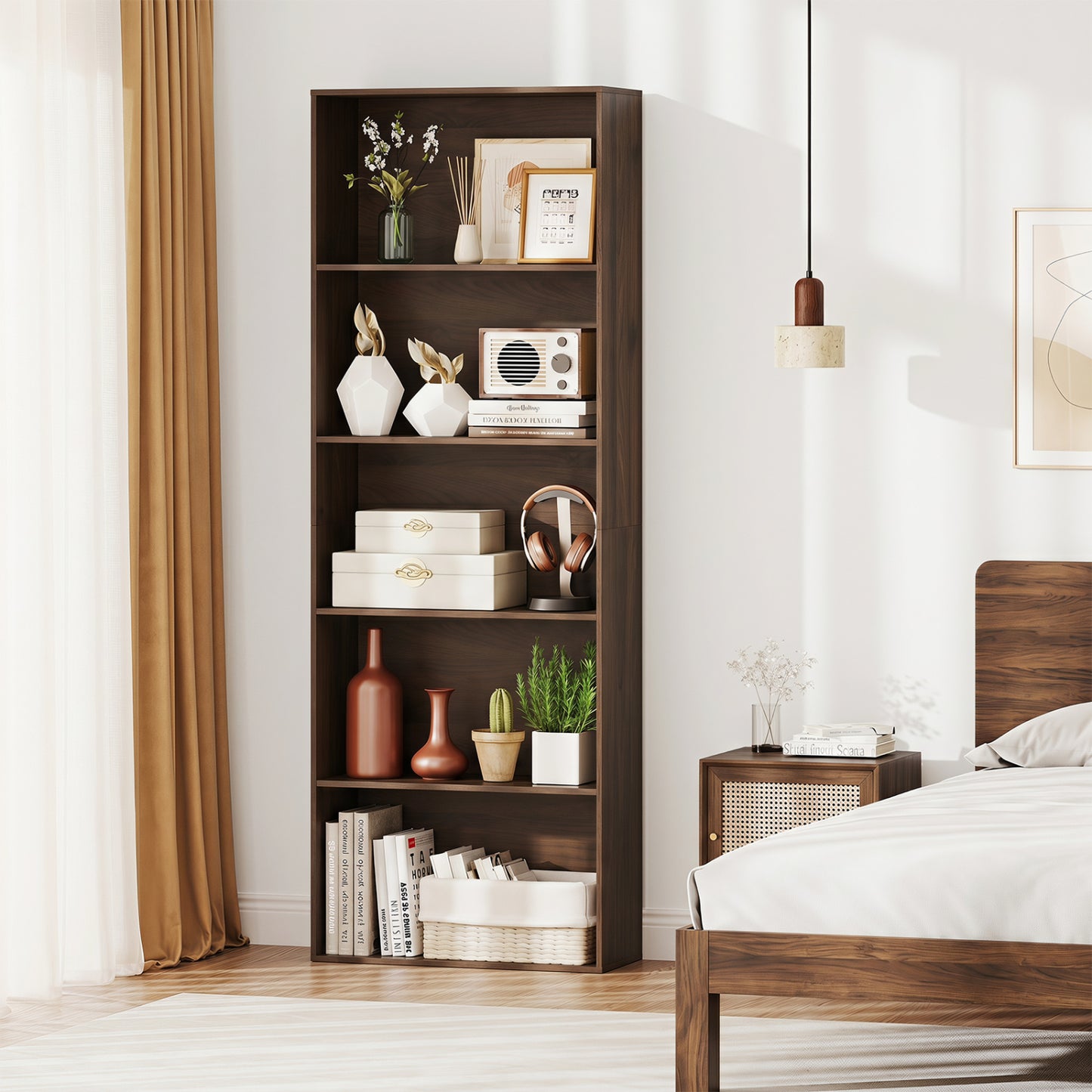 5-Tier Bookshelf Open Bookcase, Dark Walnut