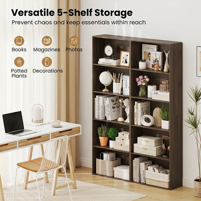 5-Tier Bookshelf Open Bookcase, Dark Walnut