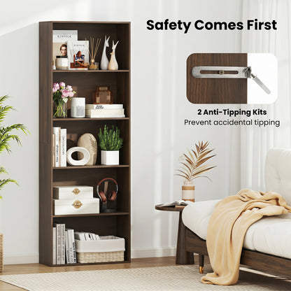 5-Tier Bookshelf Open Bookcase, Dark Walnut