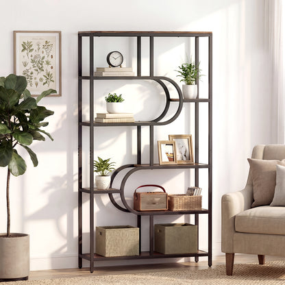 5-Tier Tall Bookcase, U Shape, Rustic Brown Bookcases at Gallery Canada