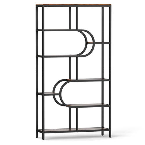 5-Tier Tall Bookcase, U Shape, Rustic Brown
