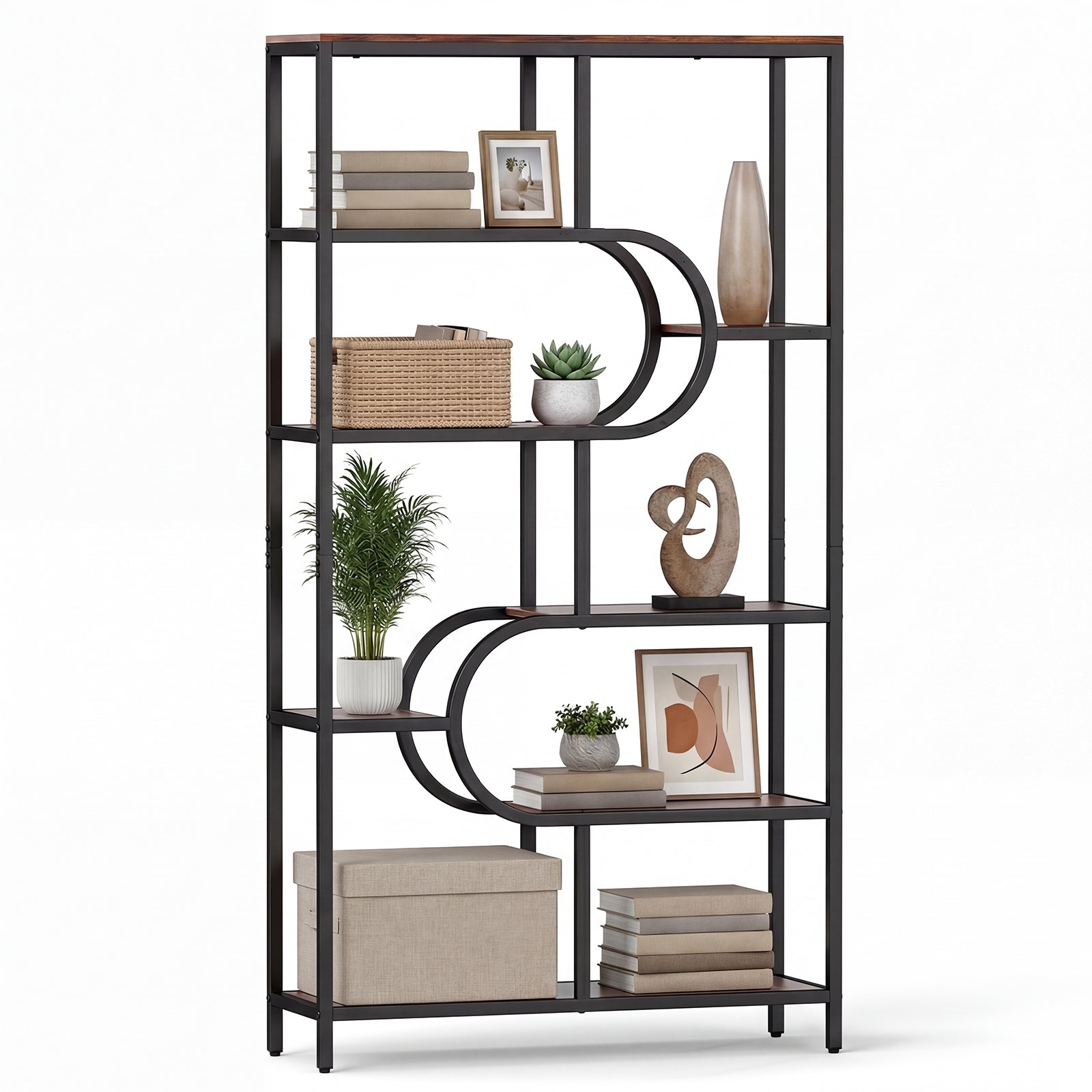 5-Tier Tall Bookcase, U Shape, Rustic Brown Bookcases at Gallery Canada