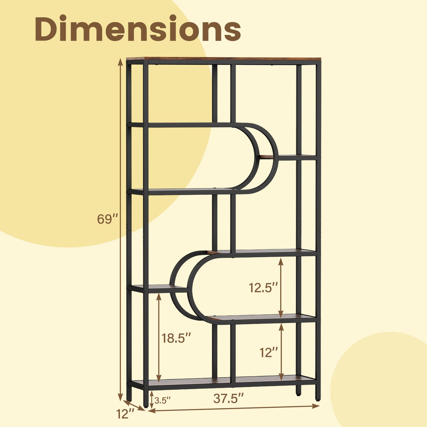 5-Tier Tall Bookcase, U Shape, Rustic Brown Bookcases at Gallery Canada