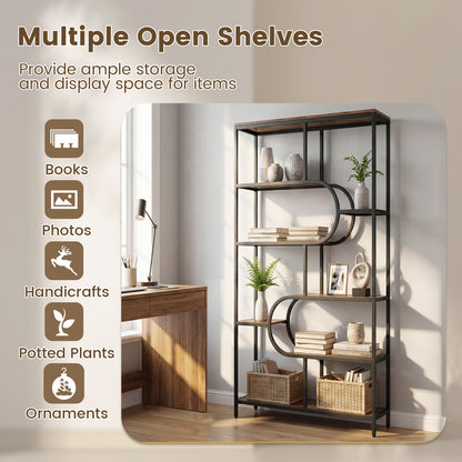 5-Tier Tall Bookcase, U Shape, Rustic Brown Bookcases at Gallery Canada