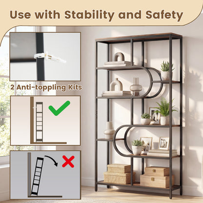 5-Tier Tall Bookcase, U Shape, Rustic Brown Bookcases at Gallery Canada