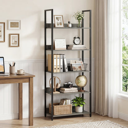 5-Tier Wooden Bookcase with Back Panels, Oak Bookcases at Gallery Canada