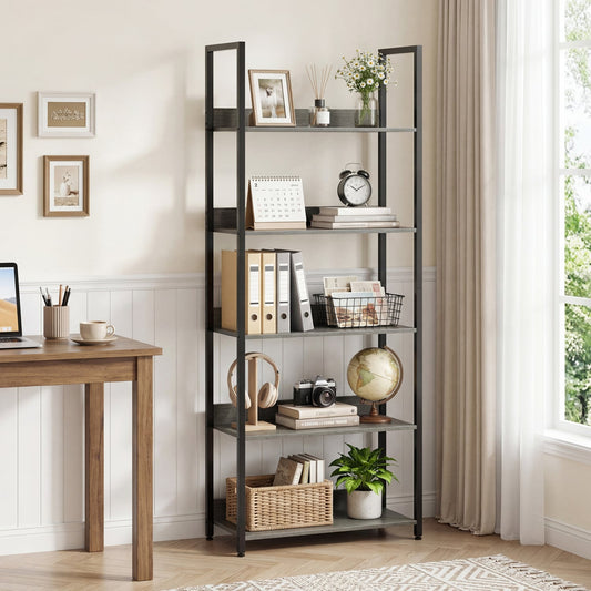 5-Tier Wooden Bookcase with Back Panels, Oak Bookcases Oak at Gallery Canada