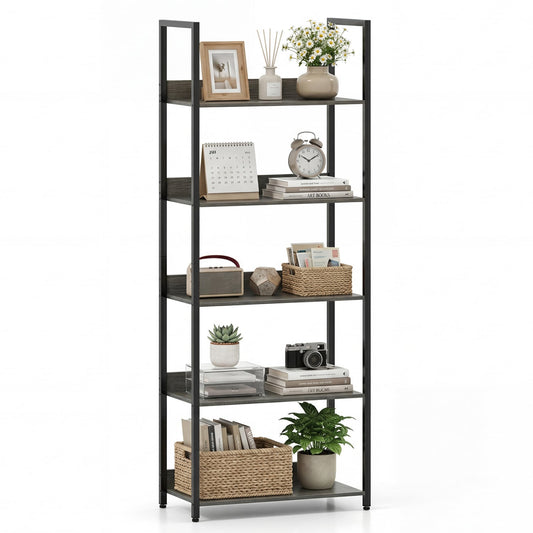 5-Tier Wooden Bookcase with Back Panels, Oak Bookcases Oak at Gallery Canada