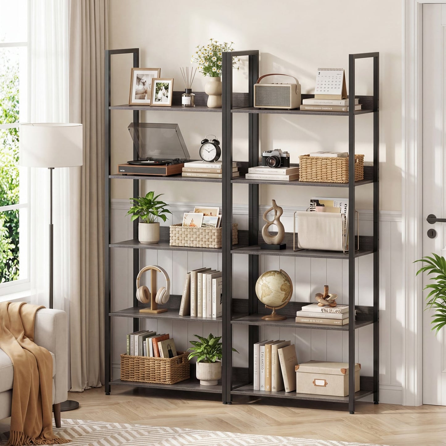 5-Tier Wooden Bookcase with Back Panels, Oak Bookcases at Gallery Canada