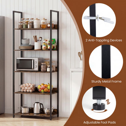 5-Tier Tall Wooden Bookcase with Back Panels, Rustic Brown Bookcases at Gallery Canada