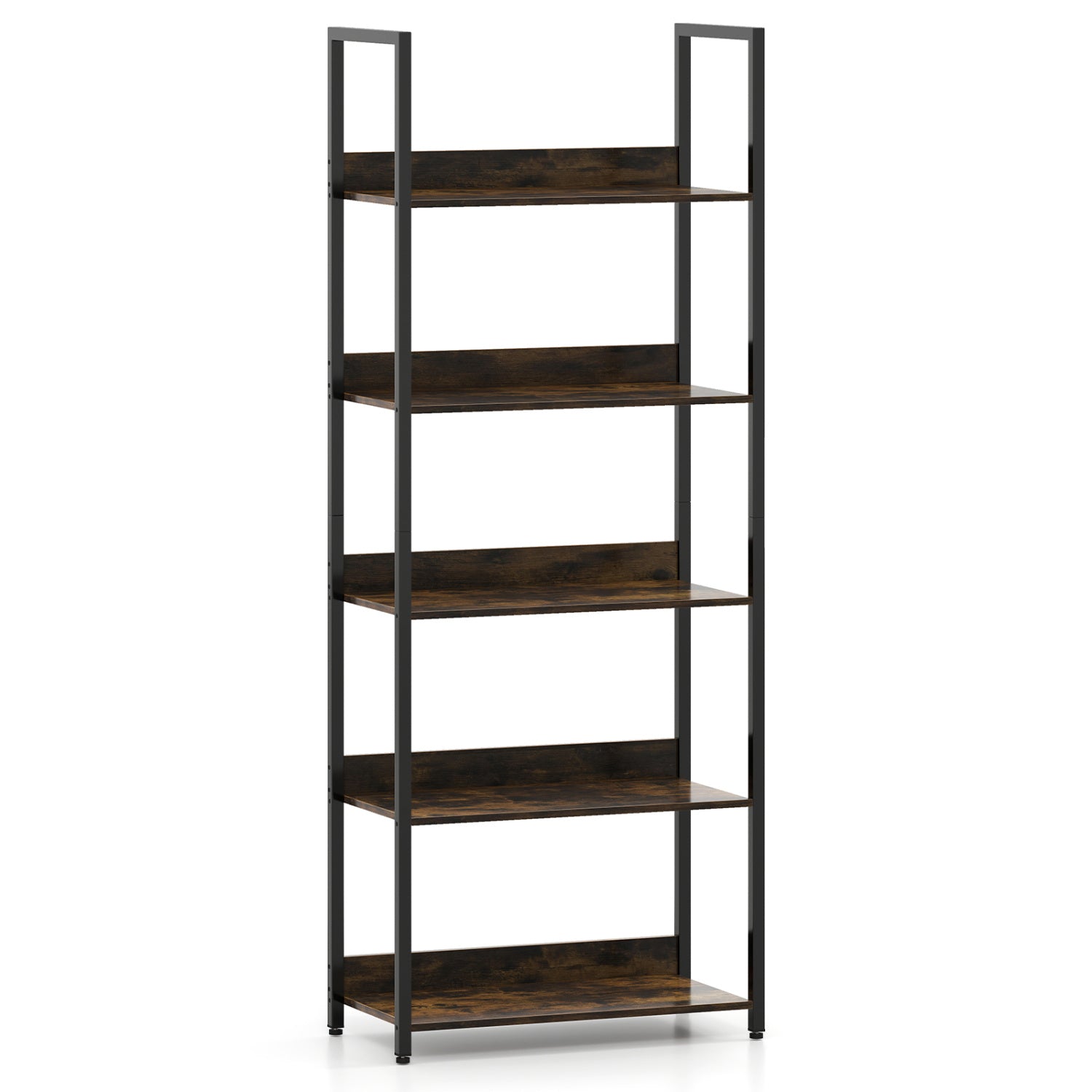 5-Tier Tall Wooden Bookcase with Back Panels, Rustic Brown Bookcases Rustic Brown at Gallery Canada