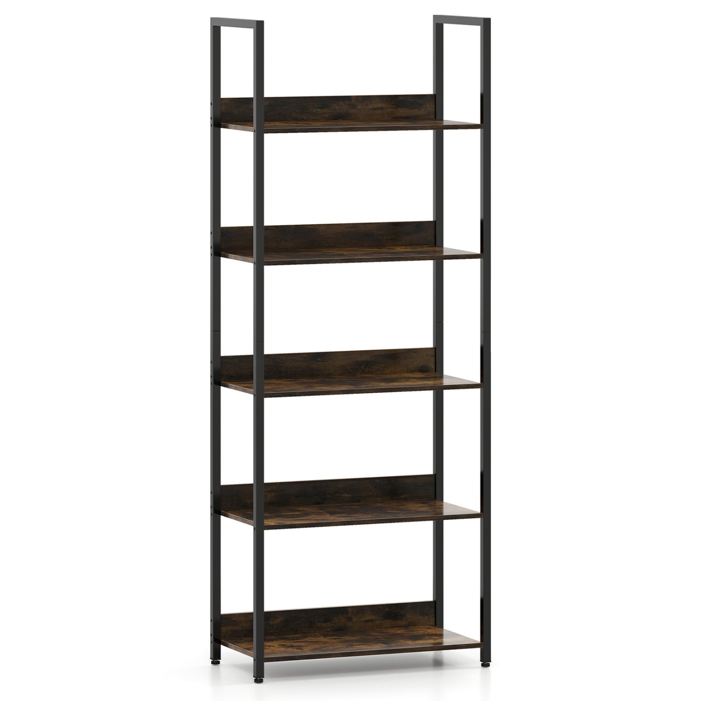 5-Tier Tall Wooden Bookcase with Back Panels, Rustic Brown Bookcases Rustic Brown at Gallery Canada