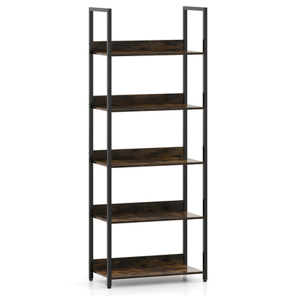 5-Tier Tall Wooden Bookcase with Back Panels, Rustic Brown Bookcases Rustic Brown at Gallery Canada