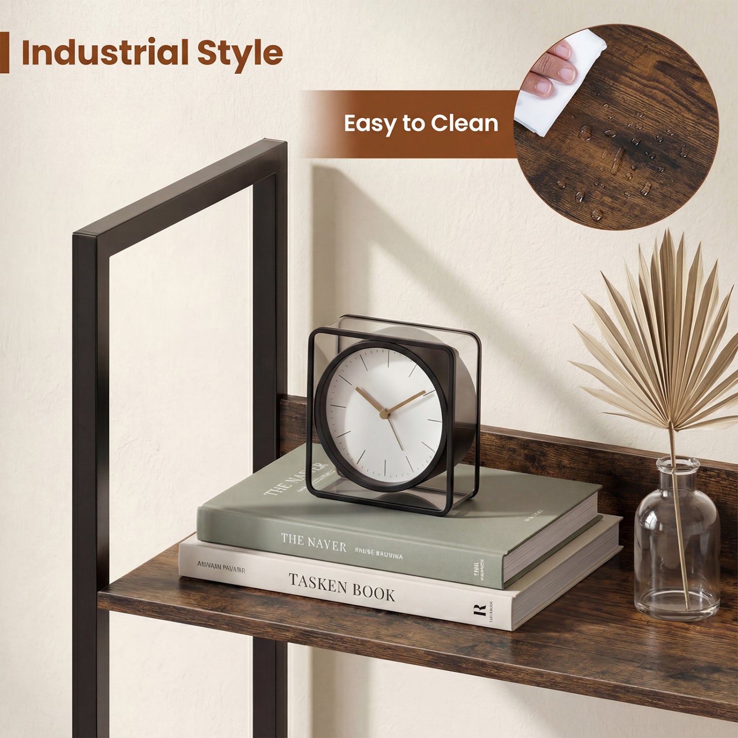 5-Tier Tall Wooden Bookcase with Back Panels, Rustic Brown Bookcases at Gallery Canada